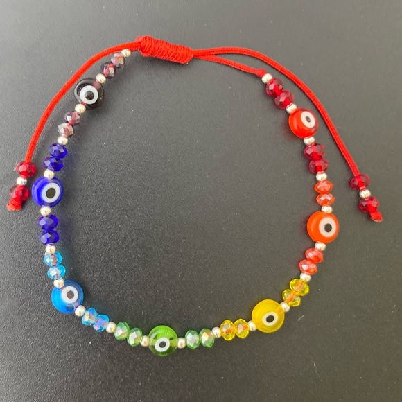 925 Sterling Silver Red Thread Eye Adjustable Bracelet Good Luck Pulsera - Picture 1 of 14